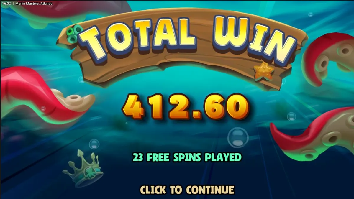 Pemandangan kota Atlantis yang megah dengan nelayan membawa trident di slot Marlin Masters Atlantis