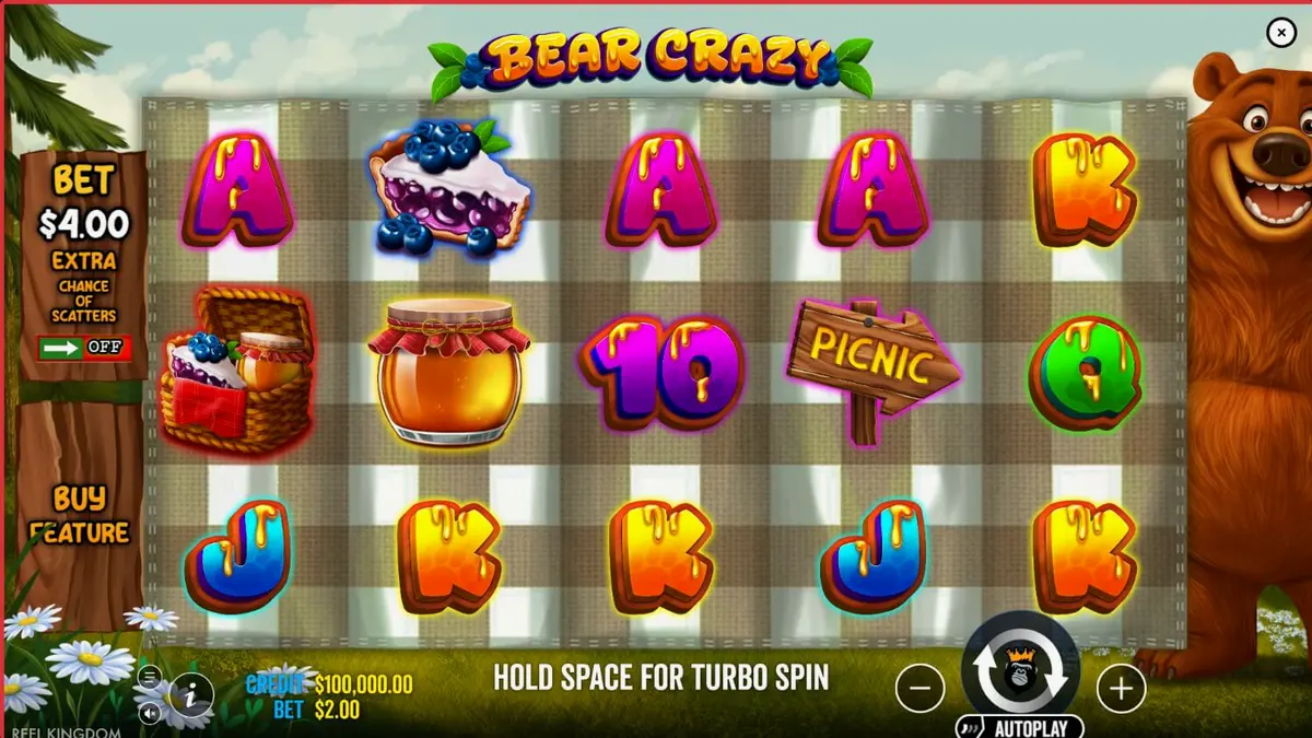 Tampilan visual slot Bear Crazy dengan tema hutan dan beruang