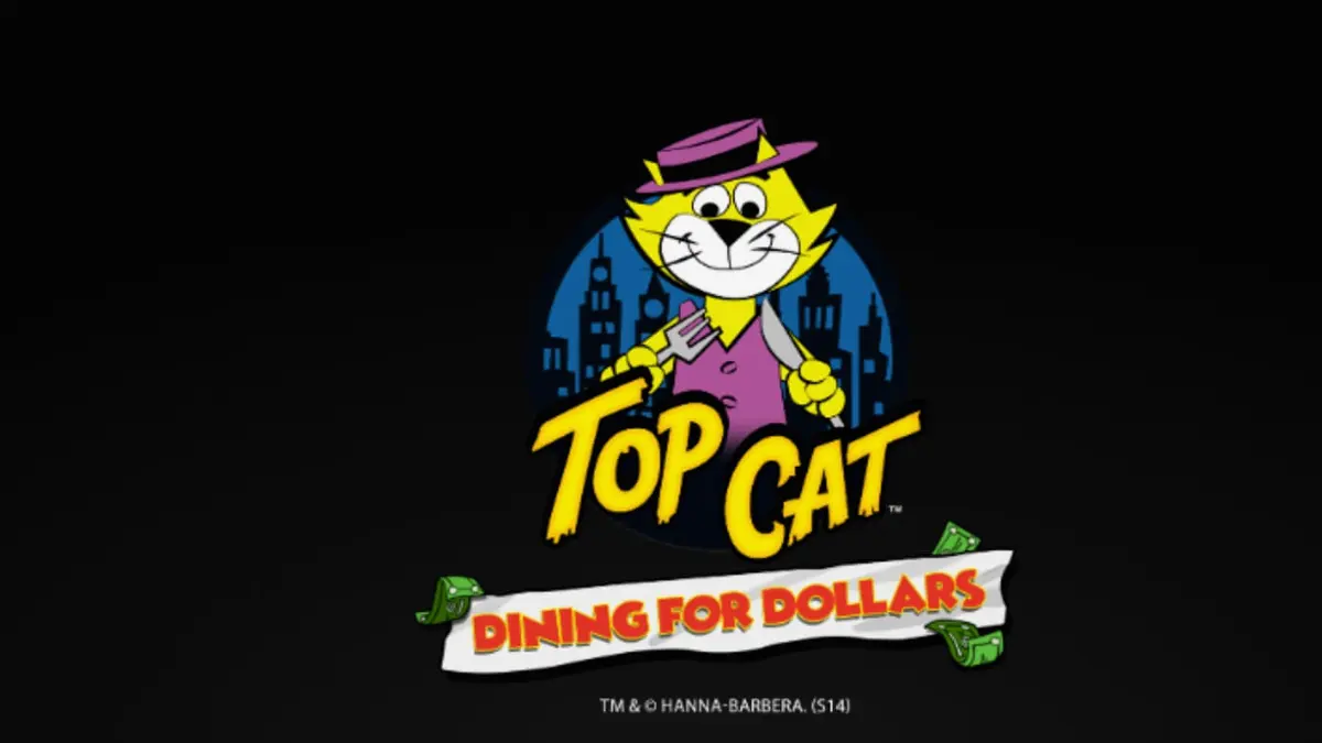Tampilan visual slot Top Cat Dining For Dollars dengan karakter kucing ikonik di latar belakang restoran diner.